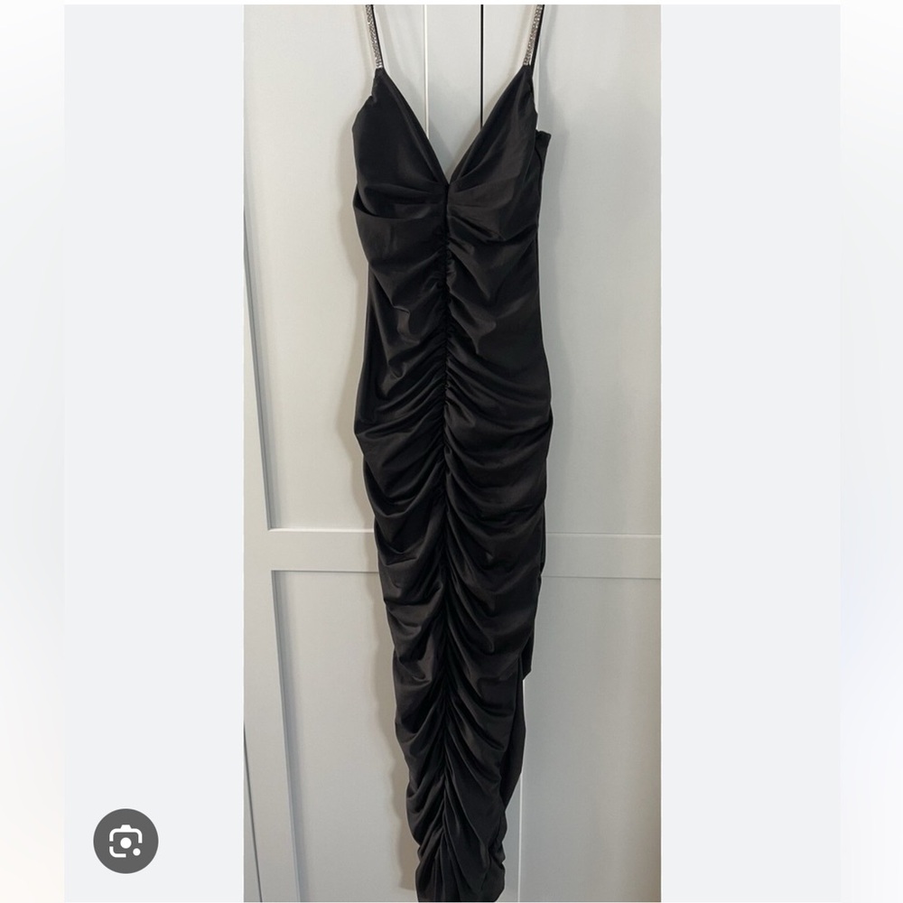Oh Polly Black Sheath Maxi Dress Spaghetti Strap